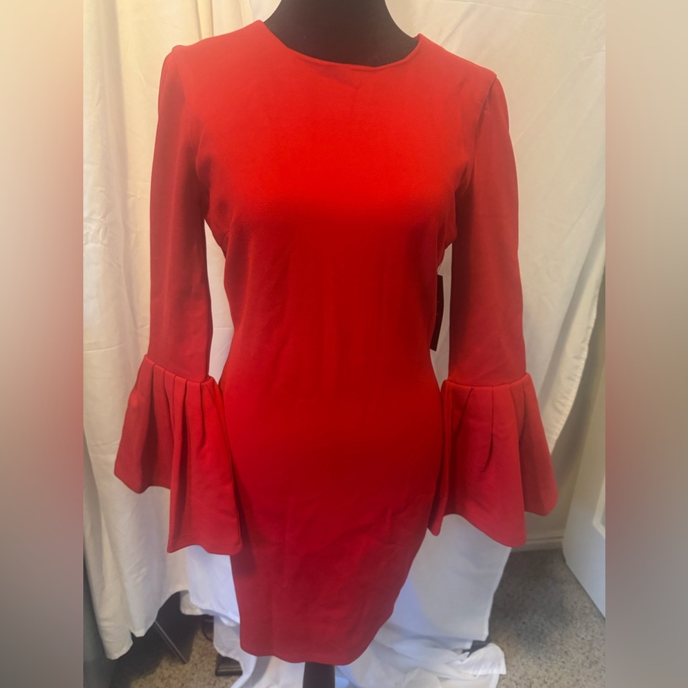 Red dress or tunic top - statement sleeves - back zipper- stretchy!